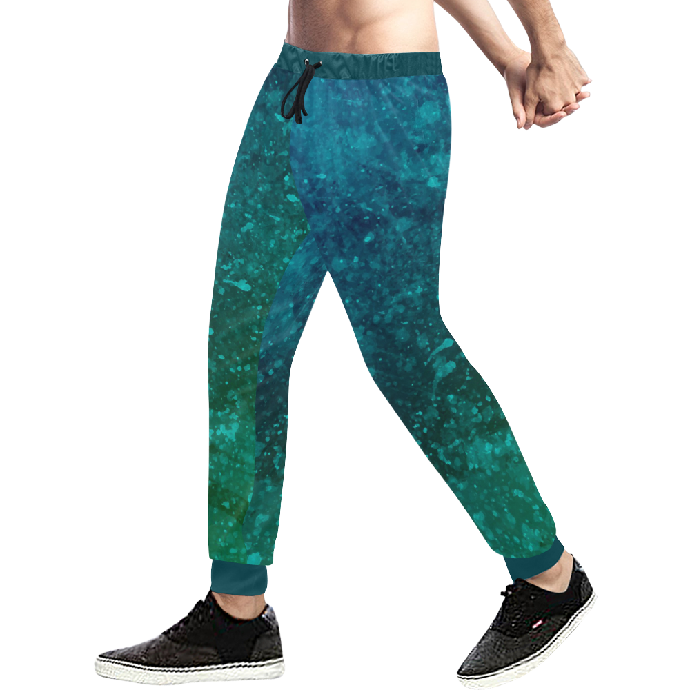 Blue and Green Abstract Men's All Over Print Sweatpants (Model L11)