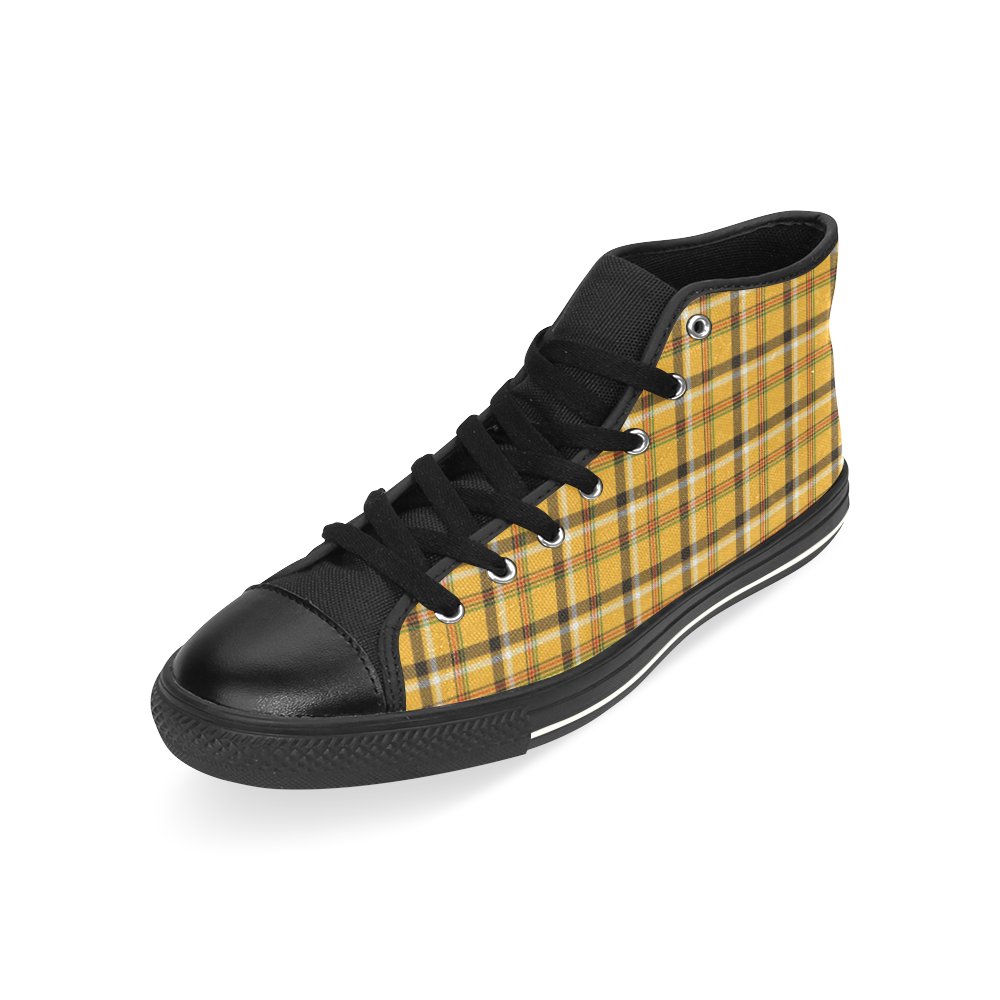 Yellow Tartan (Plaid) High Top Canvas Women's Shoes/Large Size (Model 017)