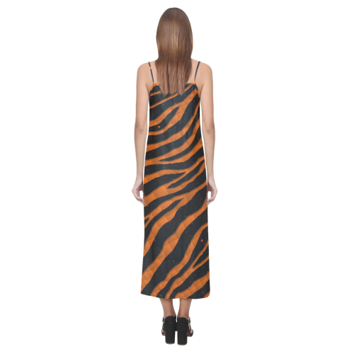 Ripped SpaceTime Stripes - Orange V-Neck Open Fork Long Dress(Model D18)