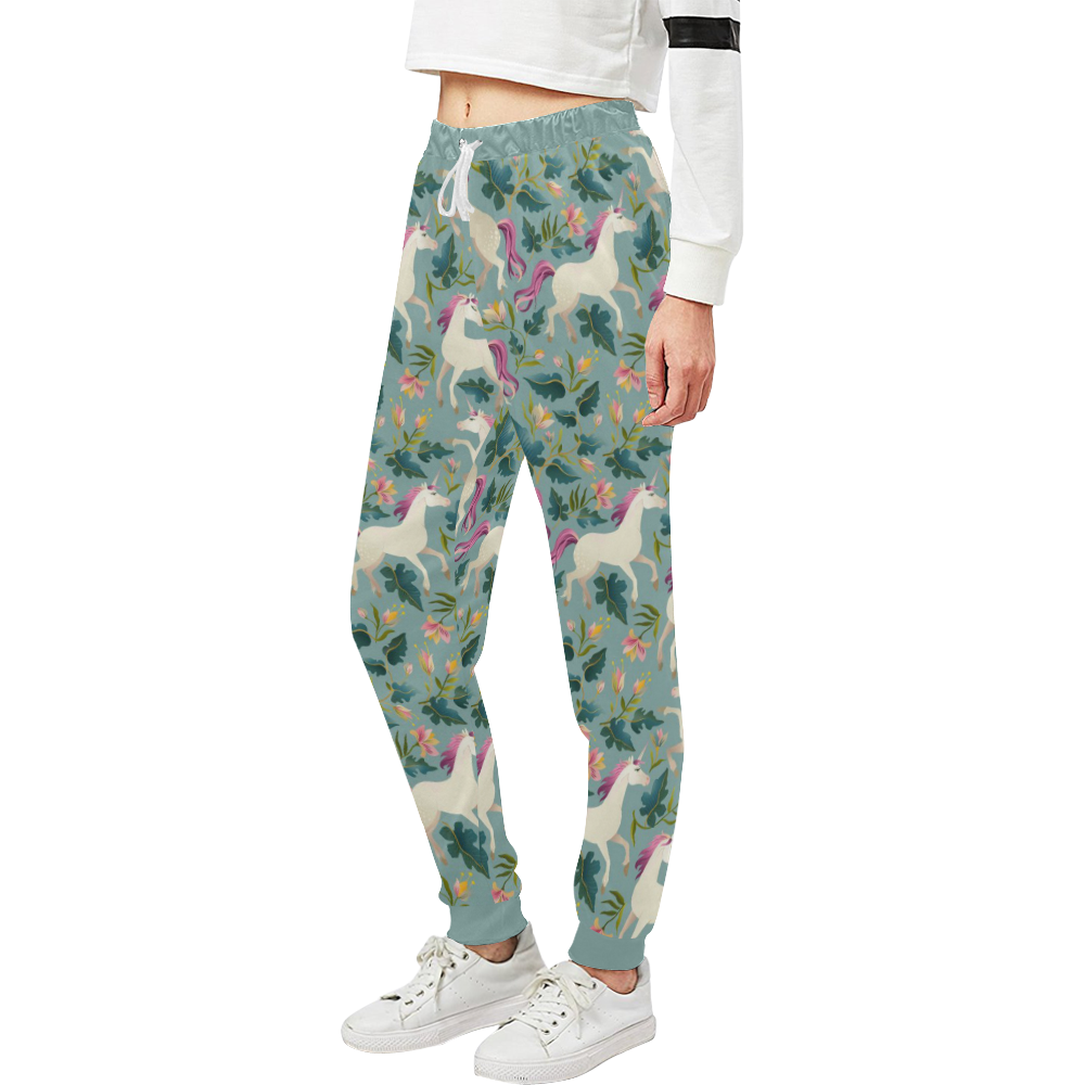 Floral Unicorn Pattern Unisex All Over Print Sweatpants (Model L11)
