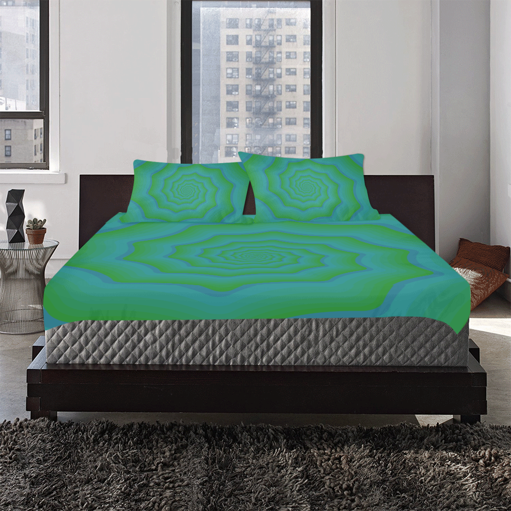 Blue green vortex 3-Piece Bedding Set