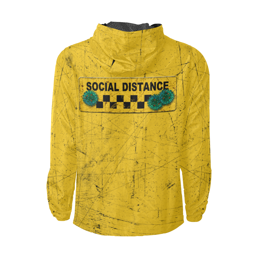 yellow used look social distance virus Unisex All Over Print Windbreaker (Model H23)