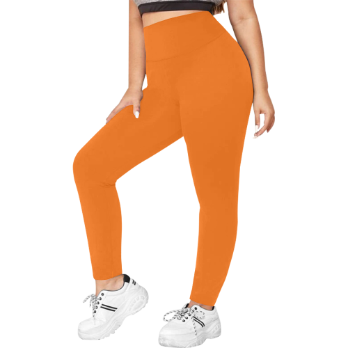 color pumpkin Women's Plus Size High Waist Leggings (Model L44)