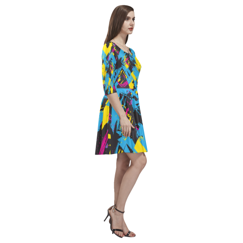 Colorful paint stokes on a black background Tethys Half-Sleeve Skater Dress(Model D20)