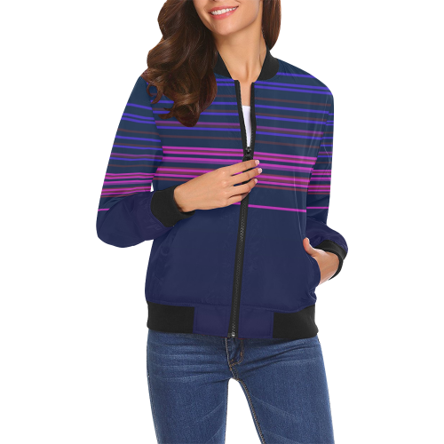 Deep blue lines with pink All Over Print Bomber Jacket for Women (Model H19)
