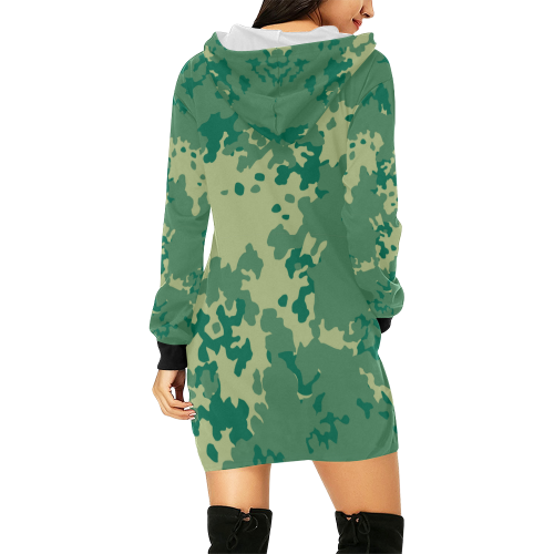 Green Camouflage All Over Print Hoodie Mini Dress (Model H27)