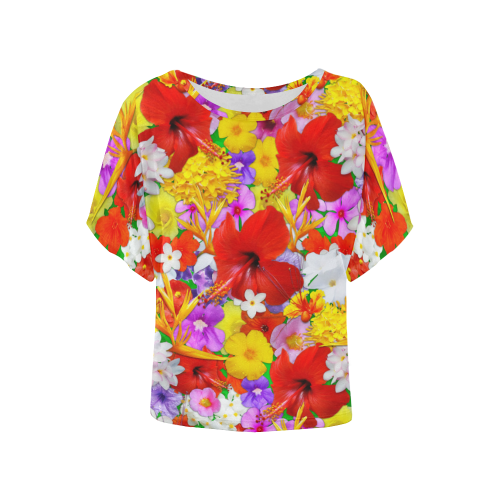 Exotic Flowers Colorful Explosion Women's Batwing-Sleeved Blouse T shirt (Model T44)