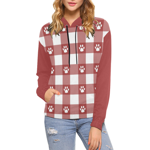 Plaid and paws All Over Print Hoodie for Women (USA Size) (Model H13)