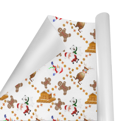 Christmas Gingerbread Snowman and Santa Claus Gift Wrapping Paper 58"x 23" (1 Roll)