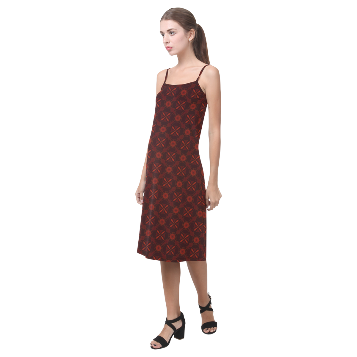 Brown Geometric Pattern Alcestis Slip Dress (Model D05)