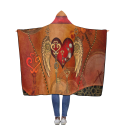 Steampunk, wonderful heart with wings Flannel Hooded Blanket 56''x80''