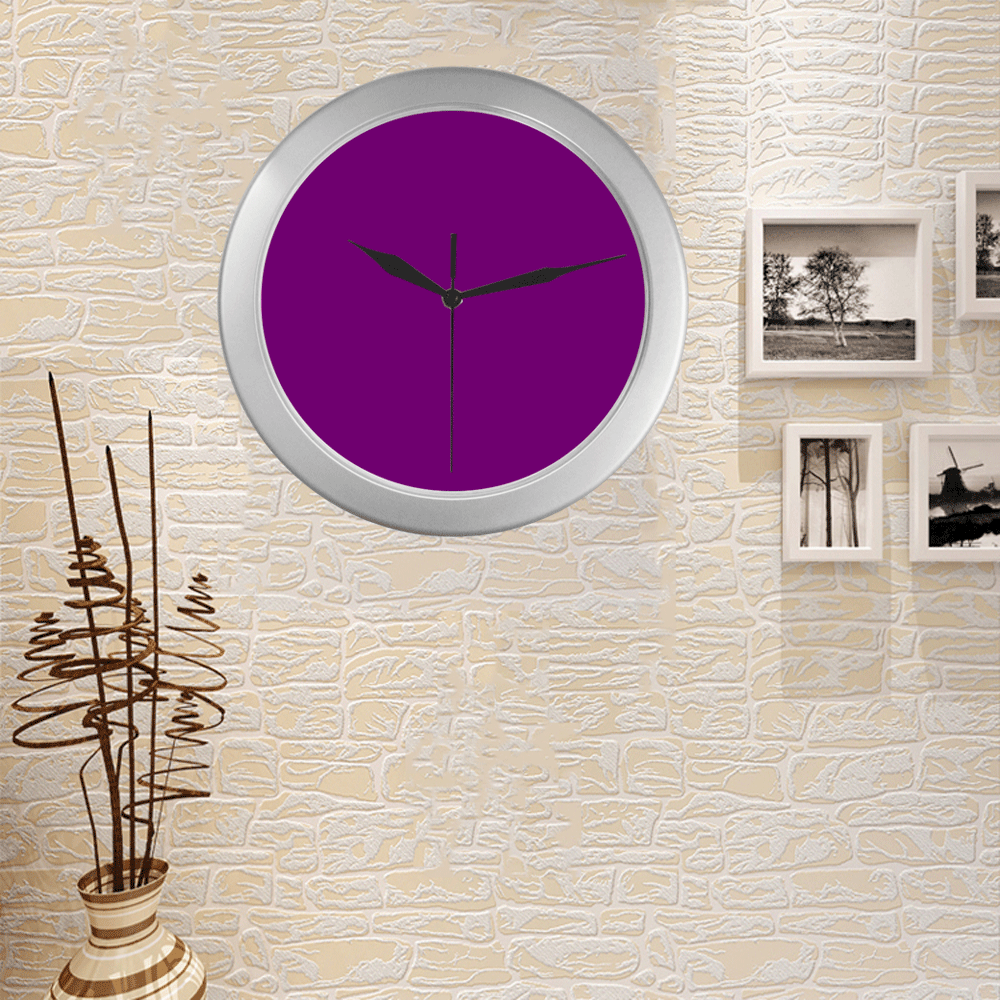 color dark magenta Silver Color Wall Clock