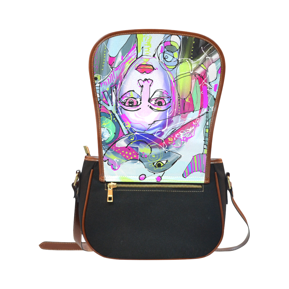 Abstract Girl Saddle Bag/Small (Model 1649)(Flap Customization)