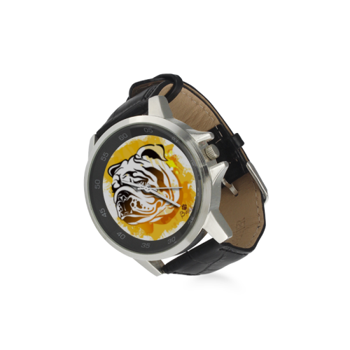 Bulldog Unisex Stainless Steel Leather Strap Watch(Model 202)