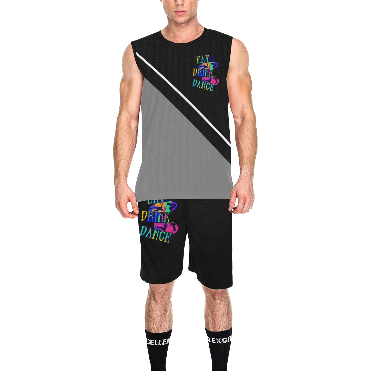 Break Dancing Colorful / Black / Silver All Over Print Basketball Uniform