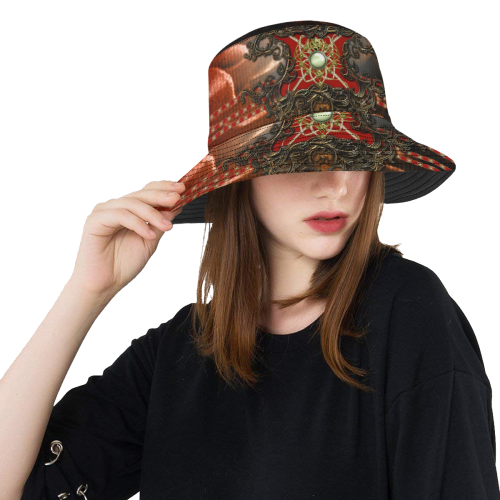 Red floral design All Over Print Bucket Hat