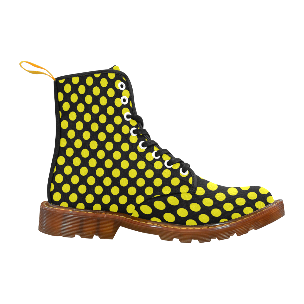 Yellow Polka Dots on Black Martin Boots For Women Model 1203H