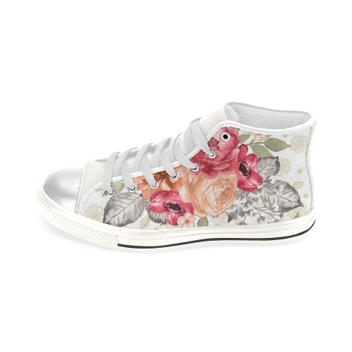 Sweet Rose Shoes, Watercolor Flowers Women's Classic High Top Canvas Shoes (Model 017)