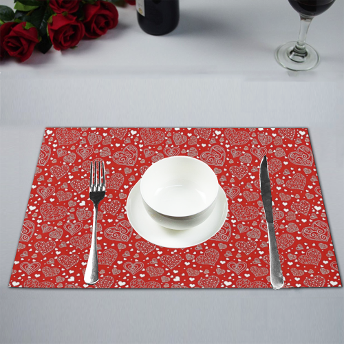 red white hearts Placemat 12’’ x 18’’ (Two Pieces)