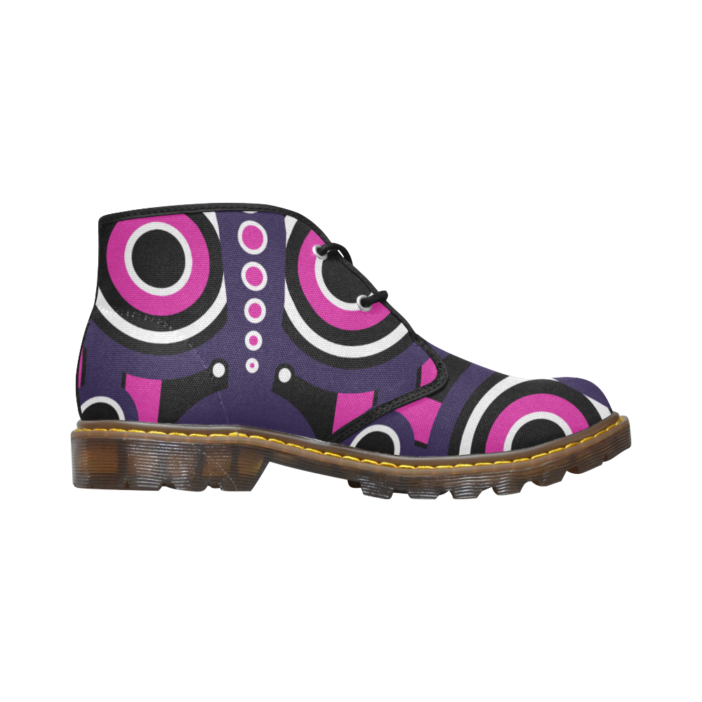 Pink Purple Tiki Tribal Women's Canvas Chukka Boots/Large Size (Model 2402-1)
