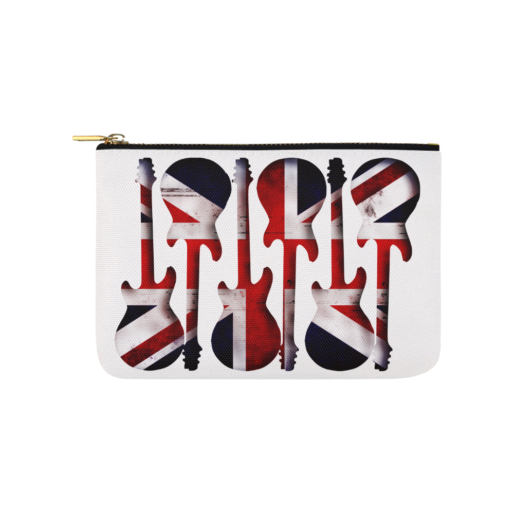 Union Jack British UK Flag Guitars White Carry-All Pouch 9.5''x6''