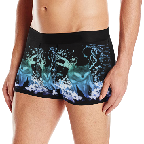 Awesome wolf with flowers Men's All Over Print Boxer Briefs (Model L10)