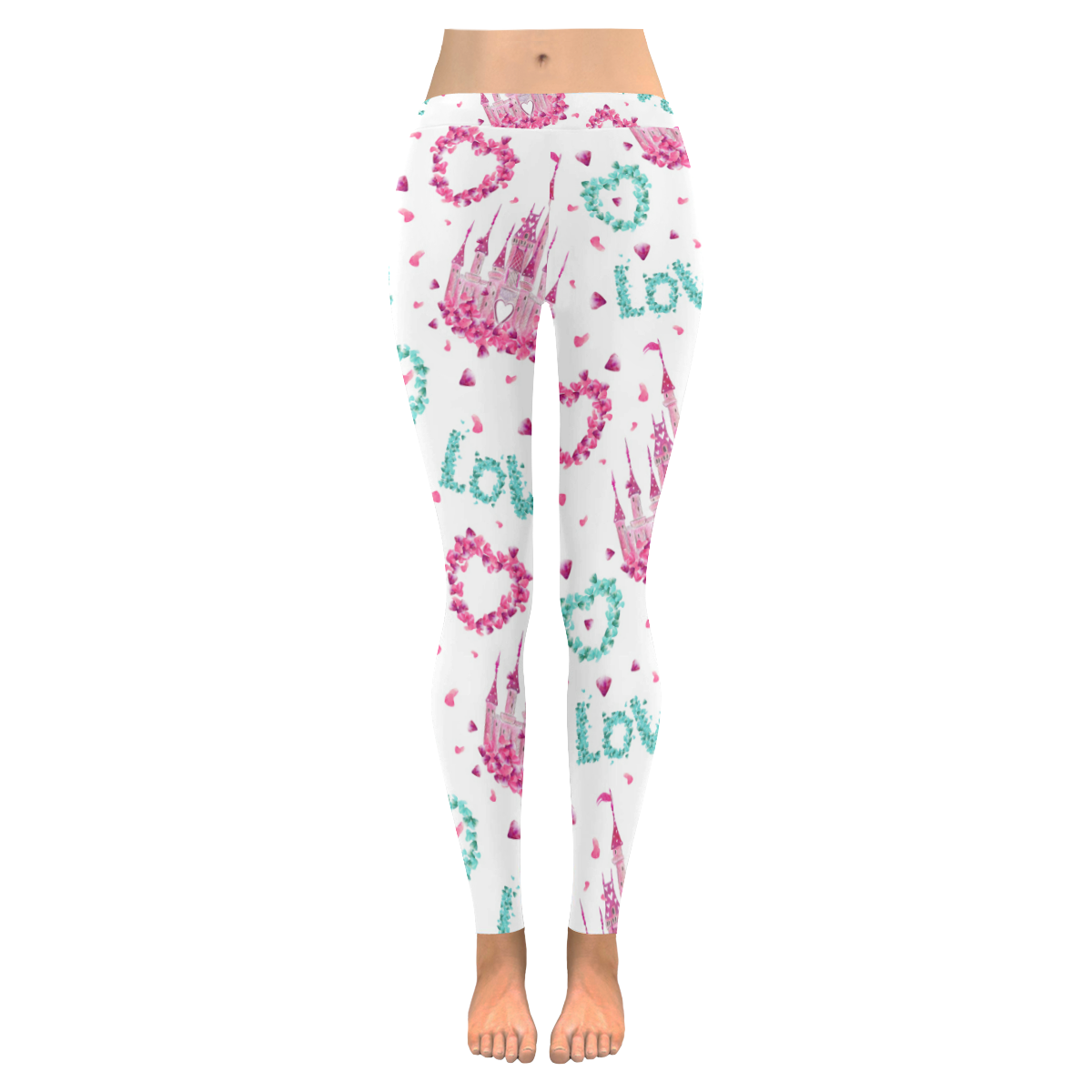 mickeylovepinklegging Women's Low Rise Leggings (Invisible Stitch) (Model L05)