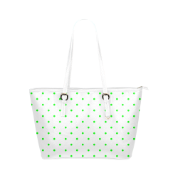 Green Polka Dots on White Leather Tote Bag/Small (Model 1651)