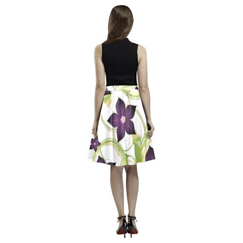 Purple Floral Garden Melete Pleated Midi Skirt (Model D15)