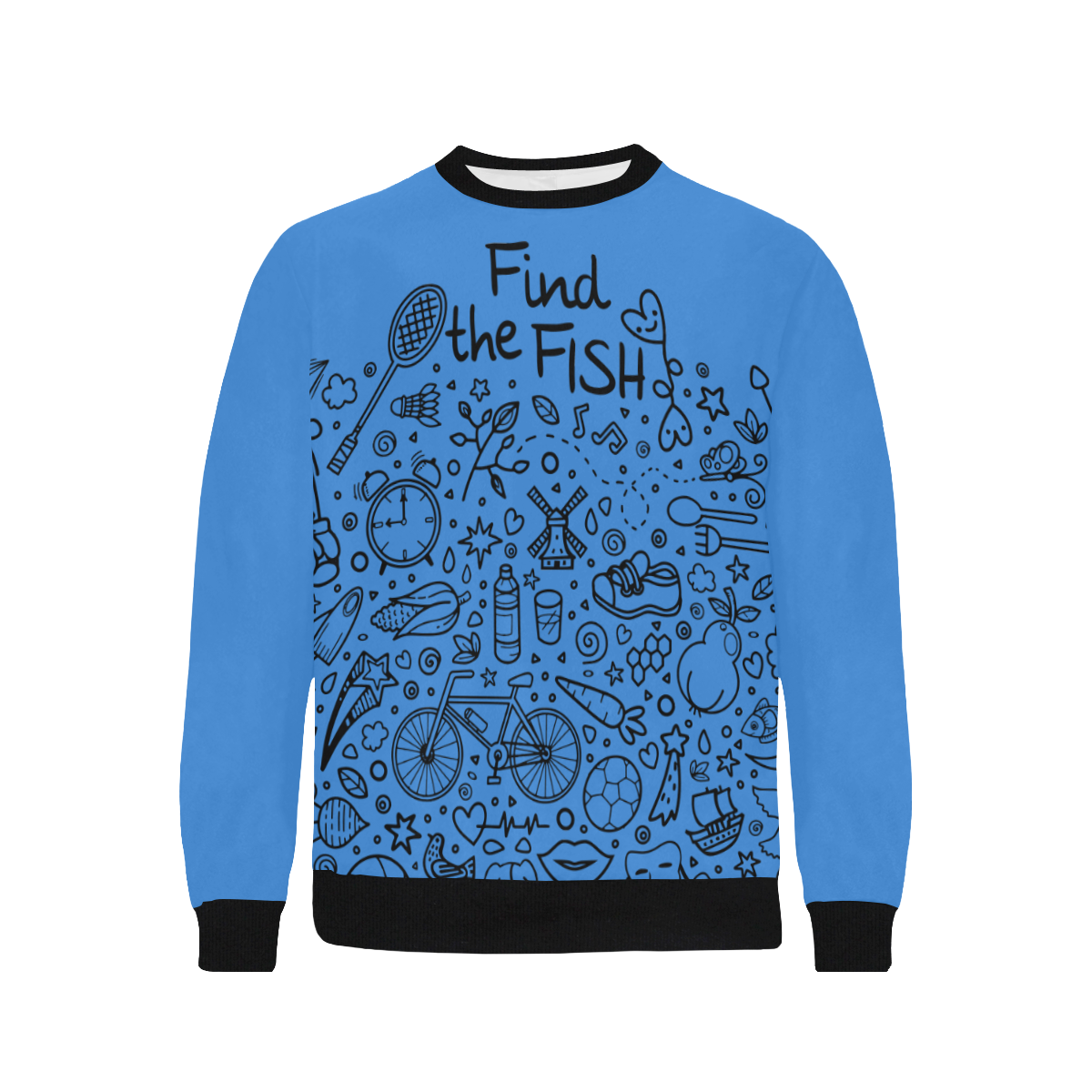 Picture Search Riddle - Find The Fish 1 Men's Rib Cuff Crew Neck Sweatshirt (Model H34)