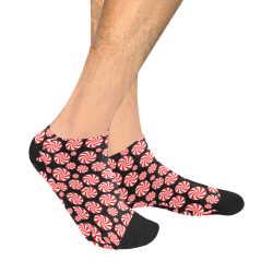Christmas Peppermint Candy on Black Men's Ankle Socks