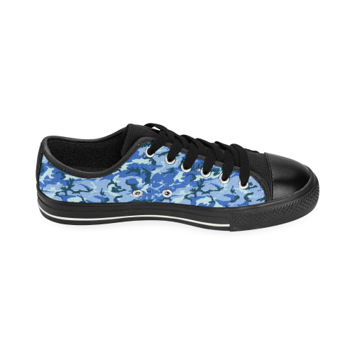 Woodland Blue Camouflage Low Top Canvas Shoes for Kid (Model 018)