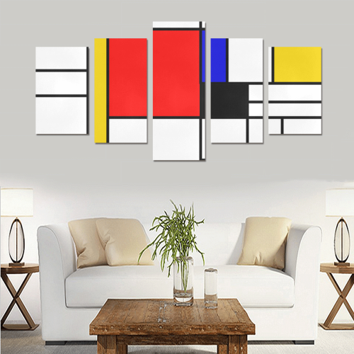Bauhouse Composition Mondrian Style Canvas Print Sets C (No Frame)