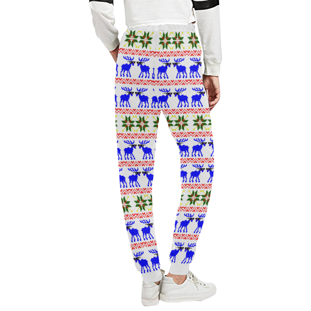 Christmas Ugly Sweater 'Deal With It' Reindeer White Unisex All Over Print Sweatpants (Model L11)
