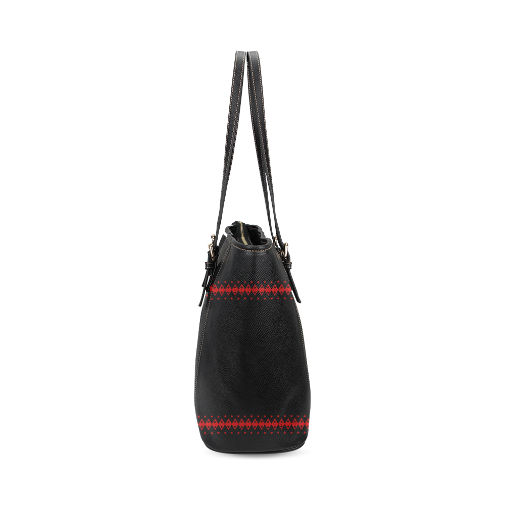 Black and Red Playing Card Shapes Leather Tote Bag/Small (Model 1640)