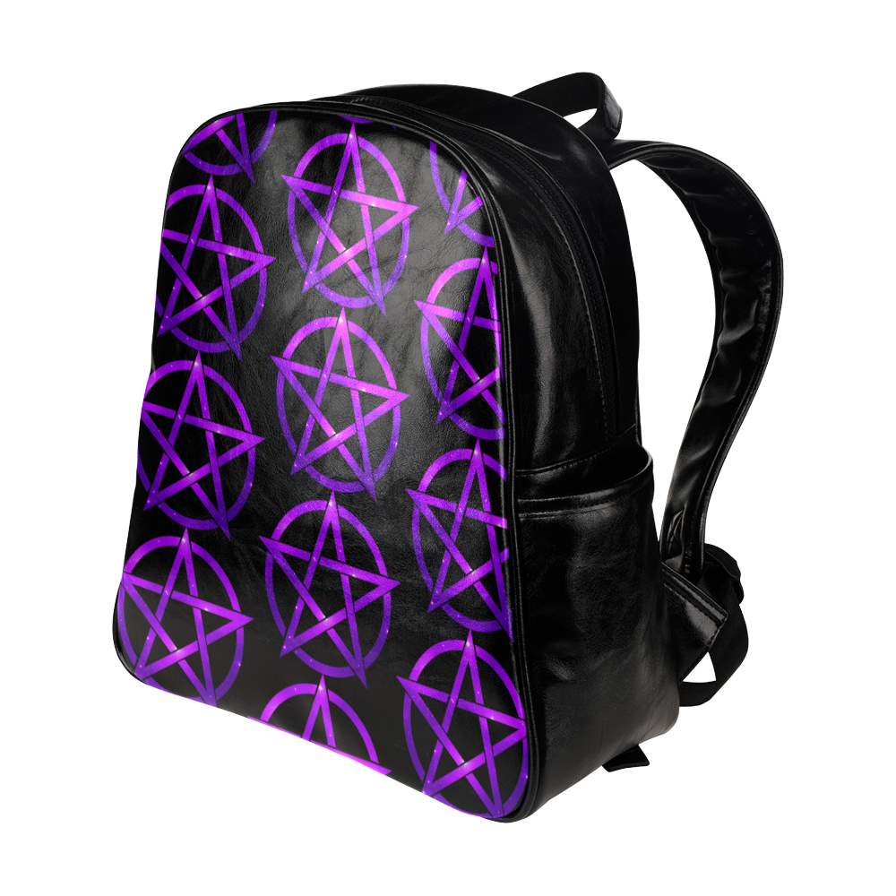 Purple Pentacles Cheeky Witch Multi-Pockets Backpack (Model 1636)