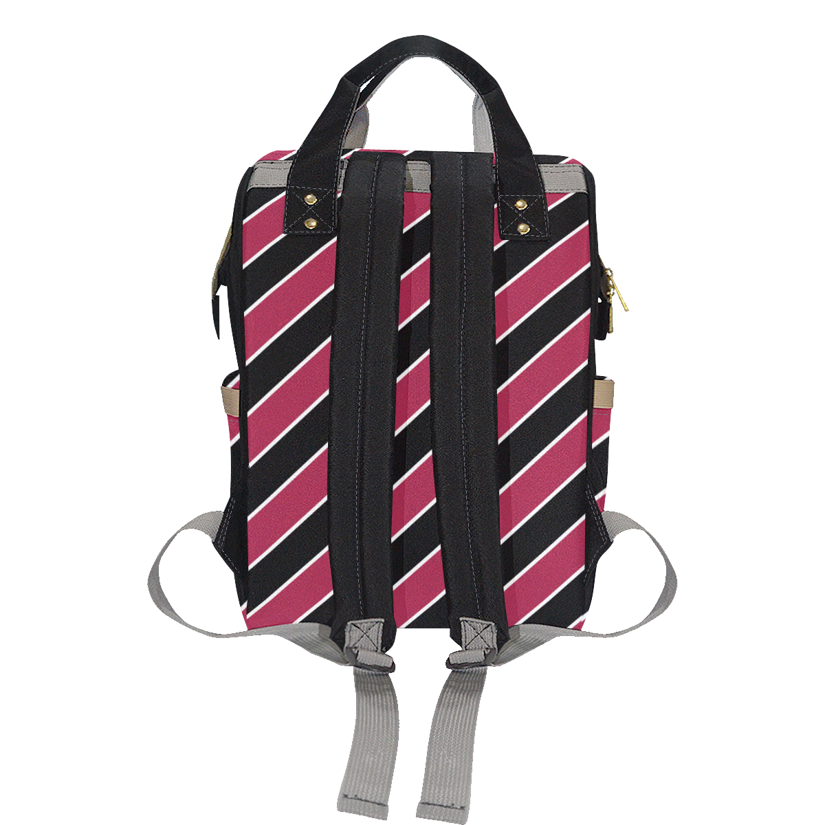Dark Pink Black Stripe Multi-Function Diaper Backpack/Diaper Bag (Model 1688)