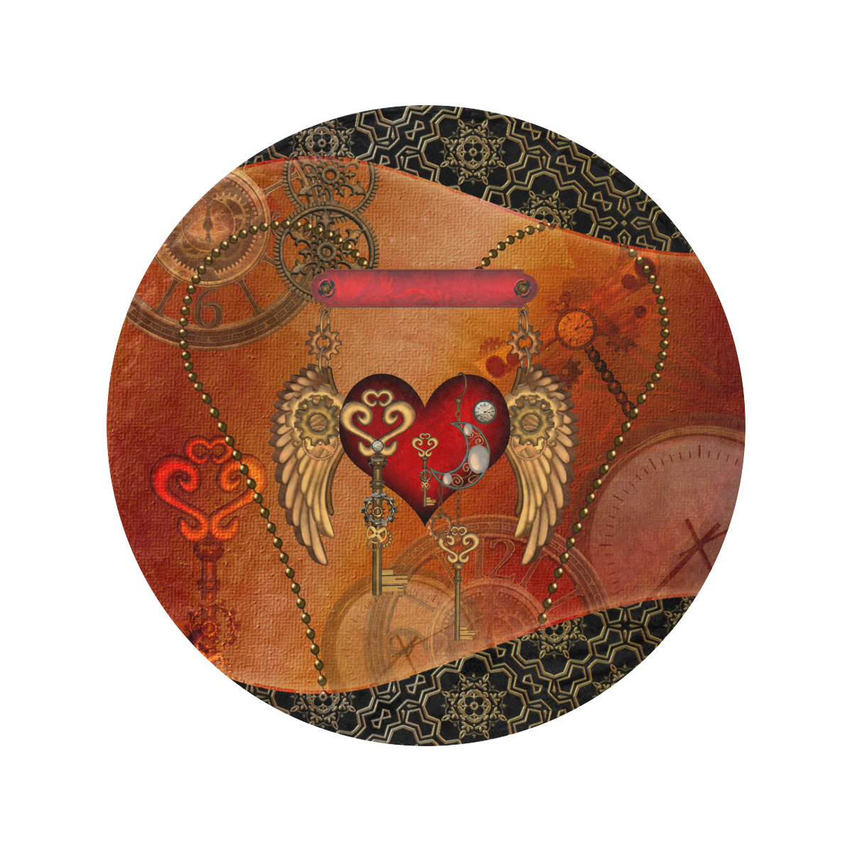 Steampunk, wonderful heart with wings Circular Ultra-Soft Micro Fleece Blanket 60"