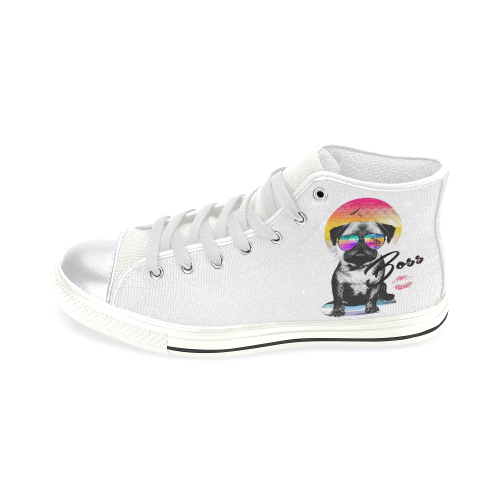 Funny Pug Aquila High Top Microfiber Leather Women's Shoes (Model 027) High Top Canvas Shoes for Kid (Model 017)