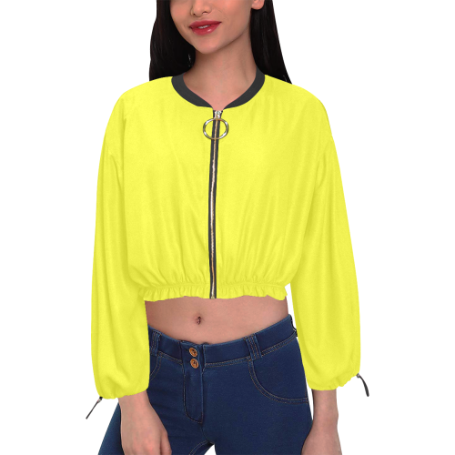 color maximum yellow Cropped Chiffon Jacket for Women (Model H30)
