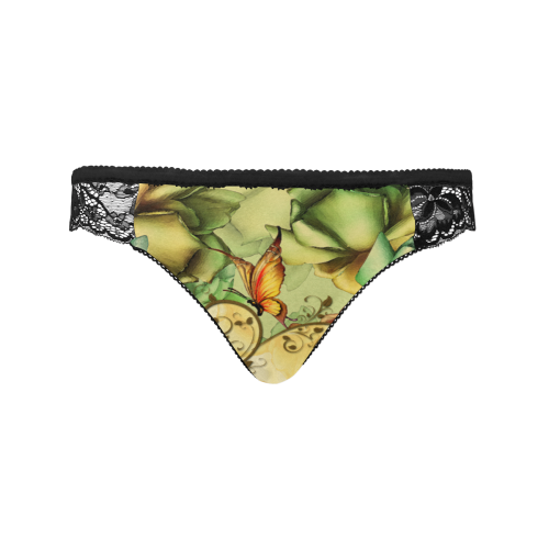 Colorful flowers with butterflies Women's Lace Panty (Model L41)