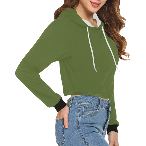 color dark olive green All Over Print Crop Hoodie for Women (Model H22)