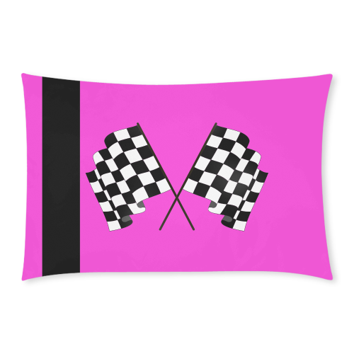 Race Car Stripe, Checkered Flags, Black and Pink 3-Piece Bedding Set