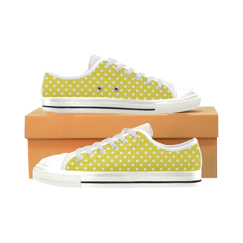 Yellow Polka Dot Low Top Canvas Shoes for Kid (Model 018)