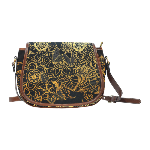 Floral Doodle Gold G523 Saddle Bag/Large (Model 1649)
