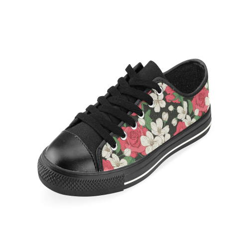 Pink, White and Black Floral Low Top Canvas Shoes for Kid (Model 018)