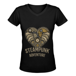 Retro Futurism - Love Heart Steampunk Adventure 1 Women's Deep V-neck T-shirt (Model T19)