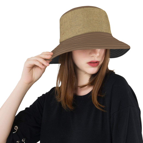 Burlap Coffee Sack Grunge Knit Look in dark coffee brown All Over Print Bucket Hat