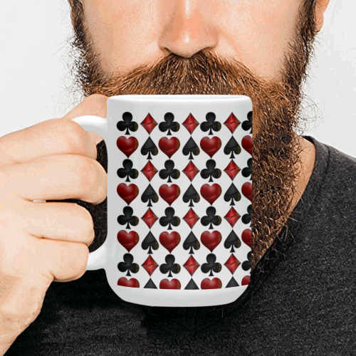 Las Vegas Black and Red Casino Poker Card Shapes Custom Ceramic Mug (15OZ)