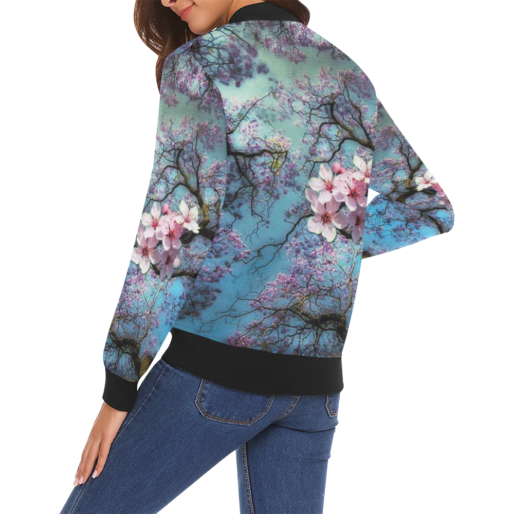 Cherry blossomL All Over Print Bomber Jacket for Women (Model H19)
